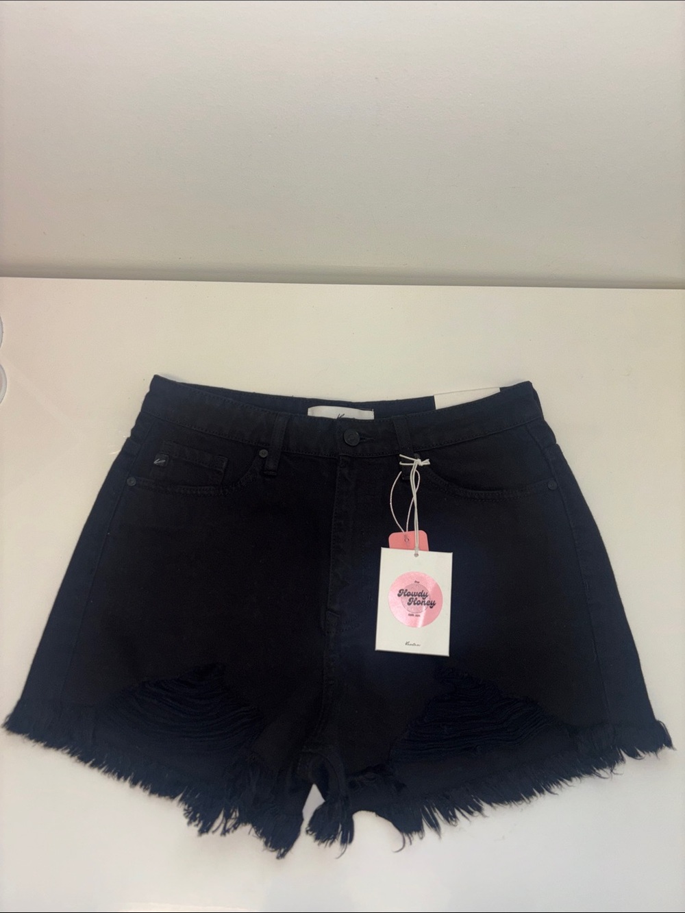 KanCan Black Frayed Hem Distressed Denim Shorts